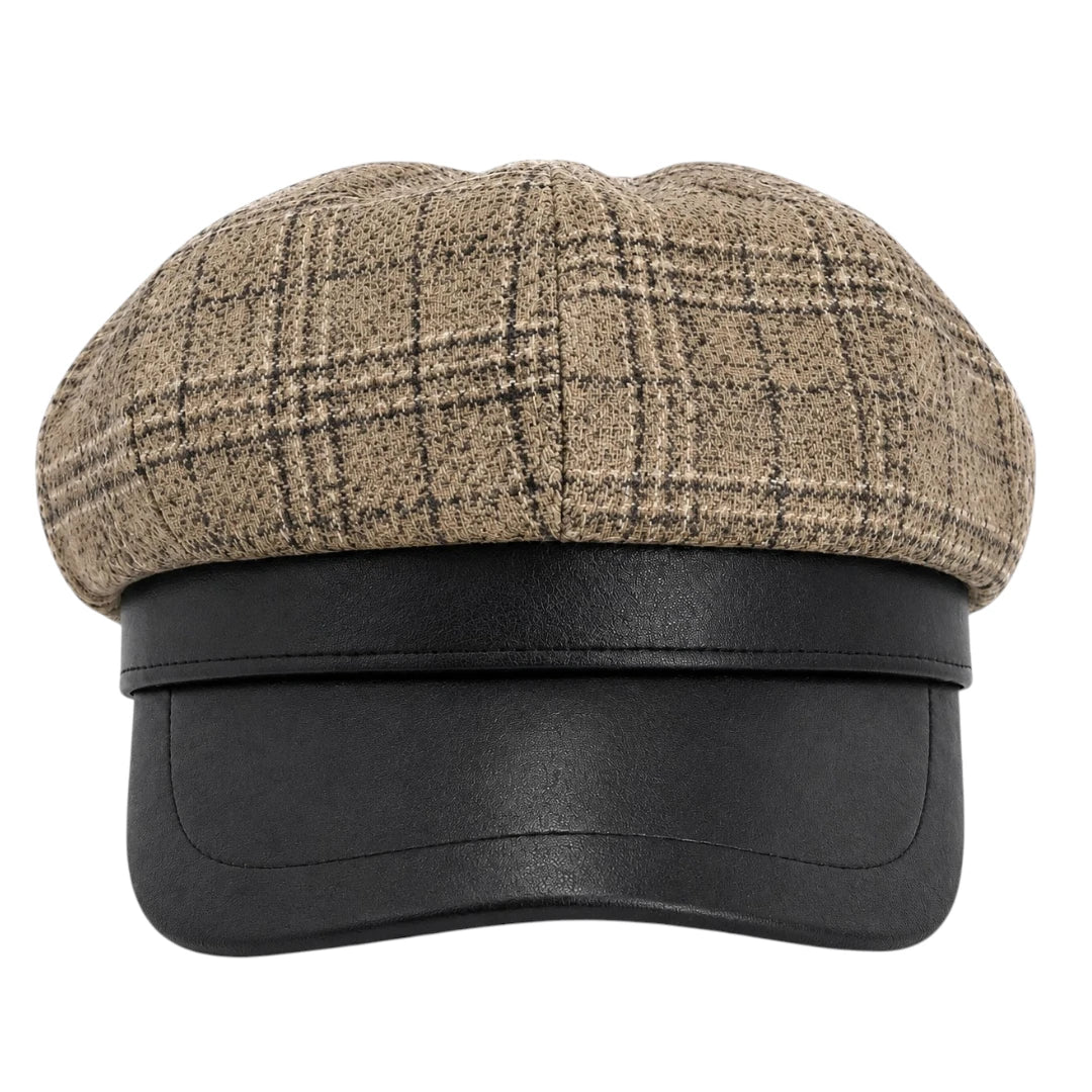 Capvora Beige Classic Heritage Plaid Baker Boy Cap