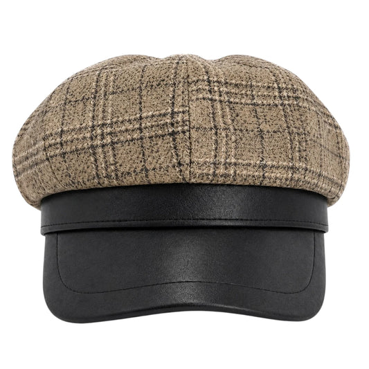 Capvora Beige Classic Heritage Plaid Baker Boy Cap