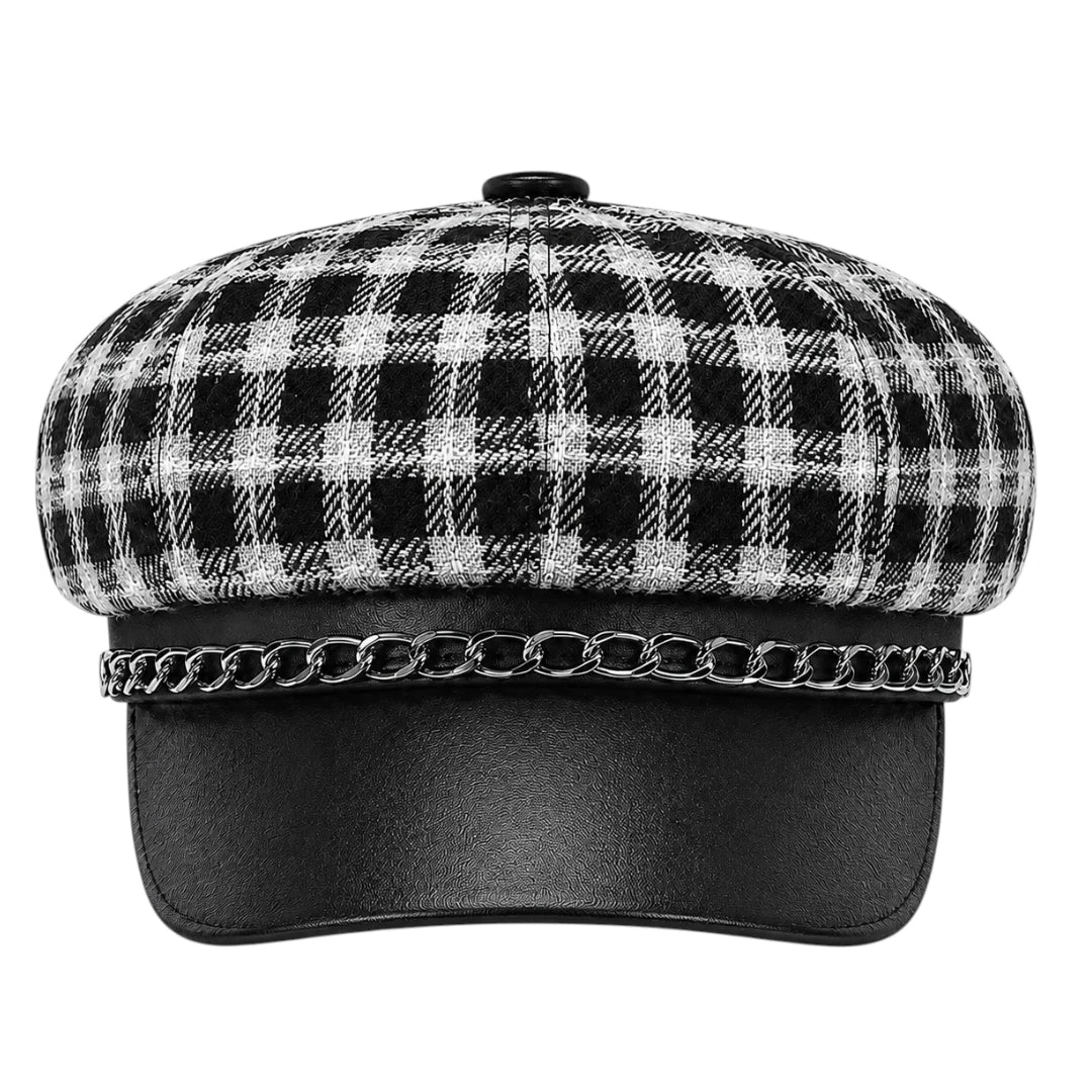 Capvora Black Midnight Plaid Chain Baker Boy Cap