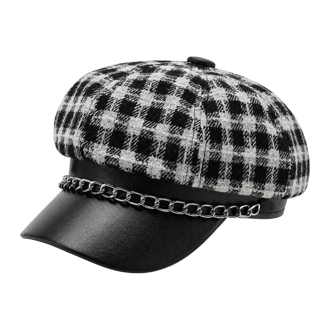 Capvora Black Midnight Plaid Chain Baker Boy Cap