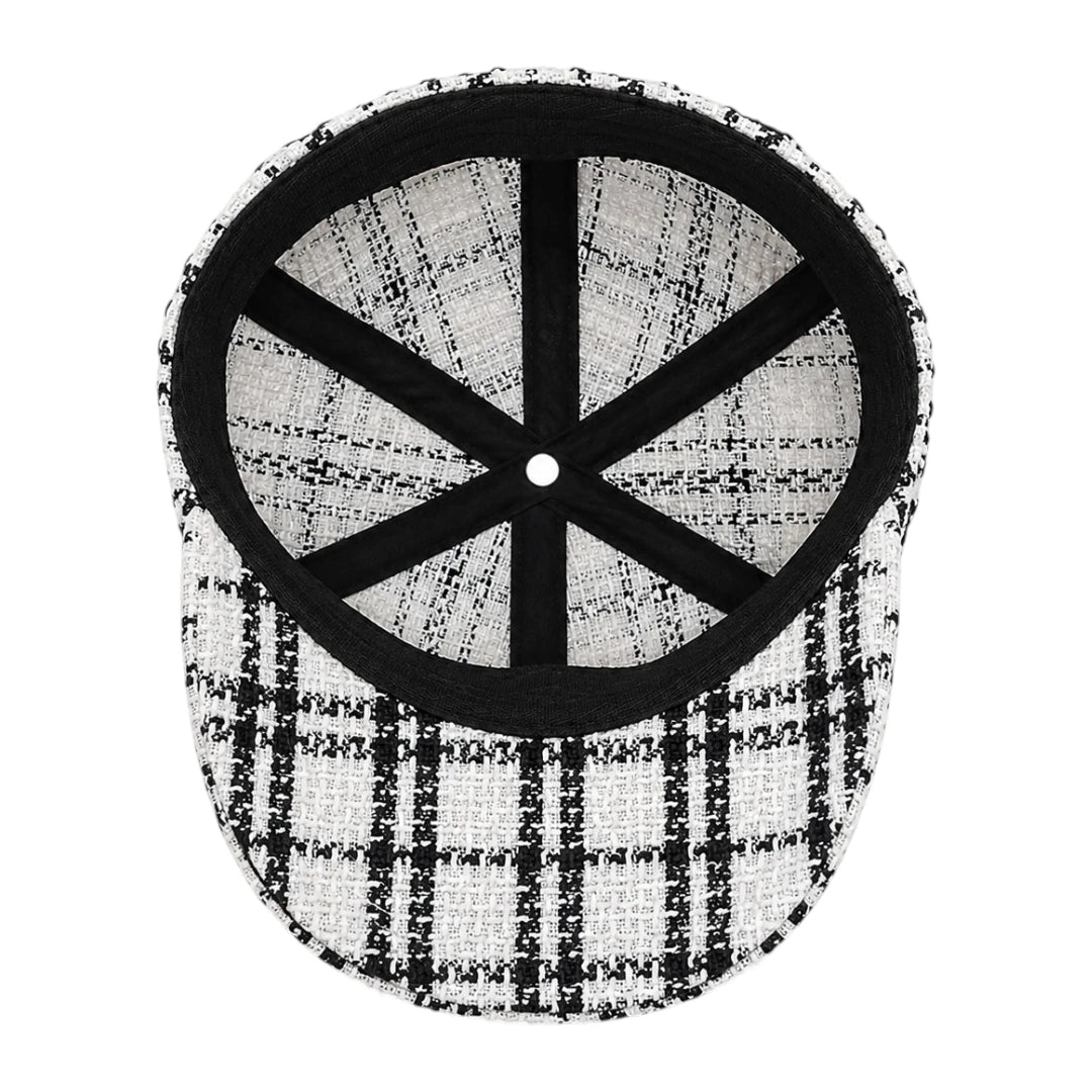 Capvora White Monochrome Tweed Baker Boy Cap