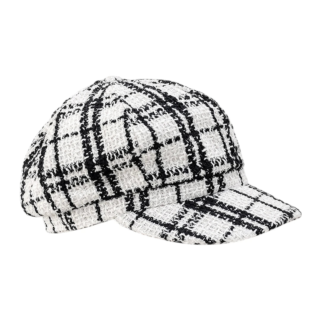 Capvora White Monochrome Tweed Baker Boy Cap