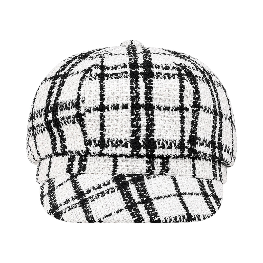 Capvora White Monochrome Tweed Baker Boy Cap