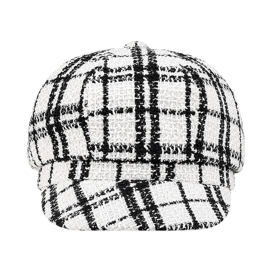 Capvora White Monochrome Tweed Baker Boy Cap